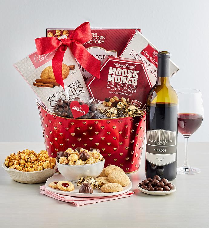 Deluxe Chocolate and Sweets Wine Gift Basket